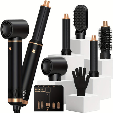 Professional 5-in-1 Hair Styler Hot Brush - All-in-One Straightener, Curling Wand
