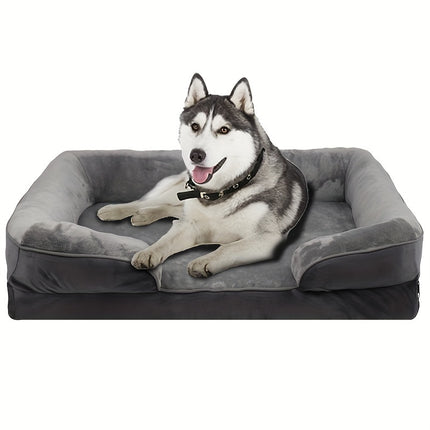 Extra-Large Orthopedic Dog Bed - Washable & Detachable Pet Sofa with Supportive Foam, Non-Slip Bottom for All Seasons Comfort - Ideal for Small to Large Dogs and Cats, Grey