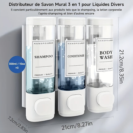Wall-Mounted Soap Liquid Dispenser, Shower Gel Dispenser, Three-In-One Shampoo And Conditioner Dispenser,