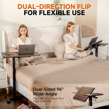 Hidden Wheel Desk Adjustable Height Flip-Up Bedside Laptop Table, Portable and Space-Saving,