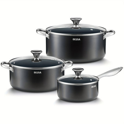 6pcs Induction Cookware, Pots and Pans Set with Non-Stick Ceramic Coating, Dishwasher Safe & Oven Safe,