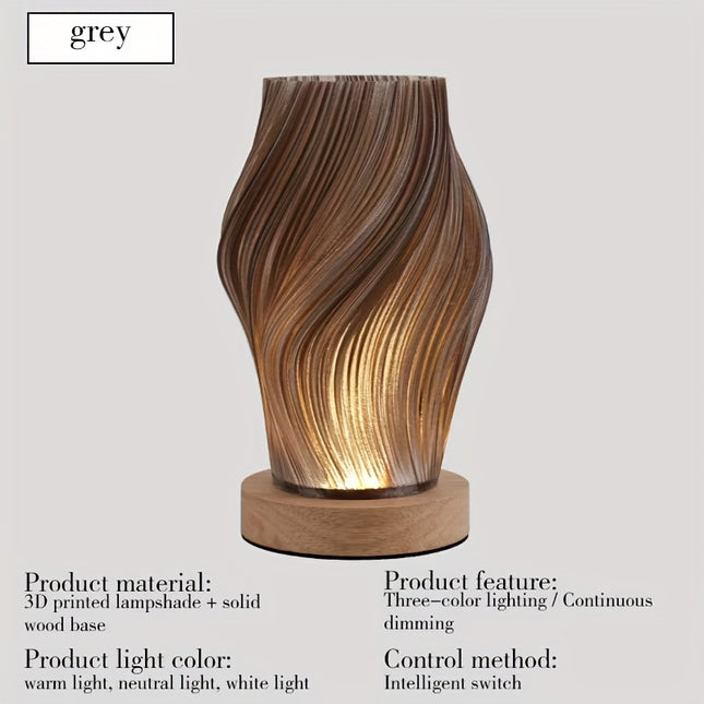 Modern Minimalist Design Adjustable Brightness Table Lamp with a Wooden Base, Powered by USB