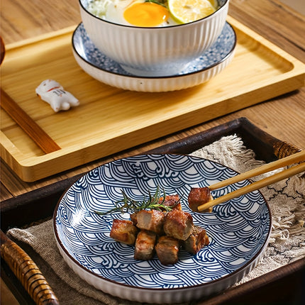 A 6pcs Ceramic Dinner Plate Set Featuring Japanese Floral Designs, Blue And Porcelain Dessert Plates,