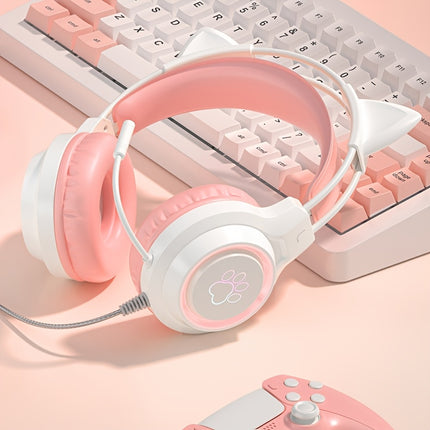 1pc Wired Cat Ear Headset with Pastel Pink/Blue/, USB-Powered Gaming Headphones, Compatible pc
