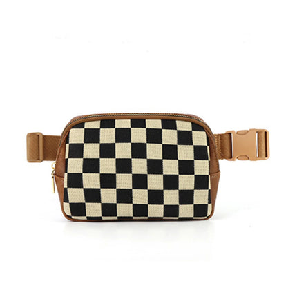 Black Faux Leather Checkered Patchwork Crossbody Bag