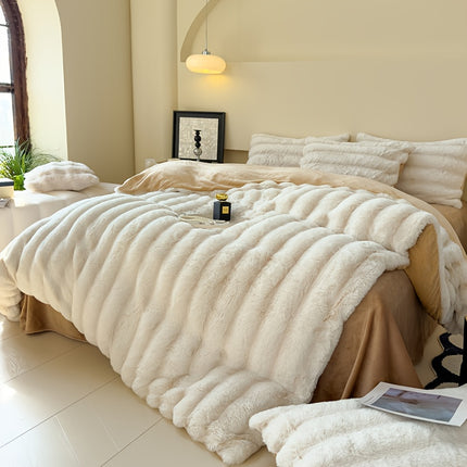 High luxury thick striped rabbit like plush blanket, autumn and winter thick bed blanket cover