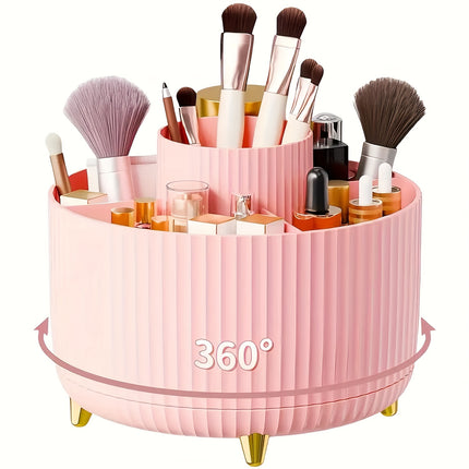 360° Rotating Makeup Organizer - 1pc Plastic Cosmetic Storage with 5 Compartments