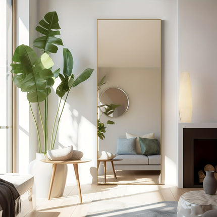 1pc Full Length Mirror With Stand, 64"x21" Floor Mirror With Aluminum Alloy Frame For Bedroom