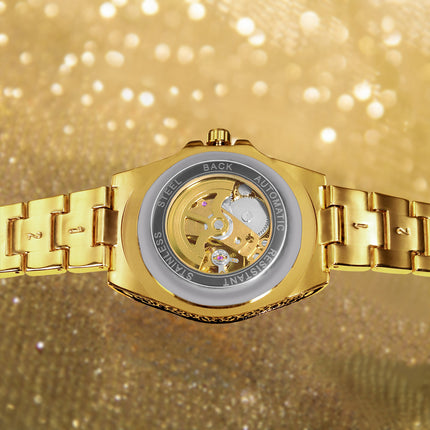 1pc Men'S Luxury Mechanical Watch with Roman Numeral Dial, Blue Hands & Golden-Tone Markers
