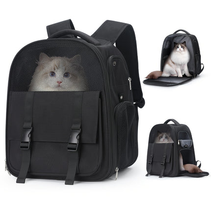 Large Capacity Portable Pet Carrier Backpack Breathable Nylon with Transparent Front Panel