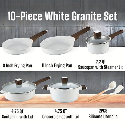 Pots and Pans Set with Lids, Granite Stone Cookware Sets Suitable for Gas, Electric,
