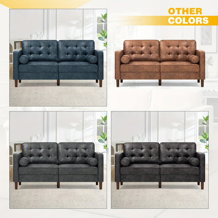 Leather Loveseat Sofa with 2 Bolster Pillows, Modern Two Seat Sofa with Tufted Backrests