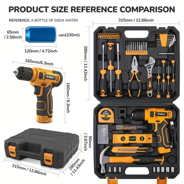 Hi-Spec 133 Yellow Electric Screwdriver Set, High-Quality Carbon Steel Hardware Kit,