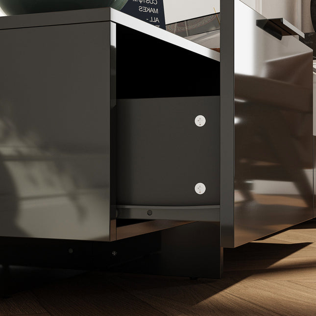 Finish TV Stand with Drawers & Open Storage, High Gloss TV Console Table with Metal Handles for Living Room