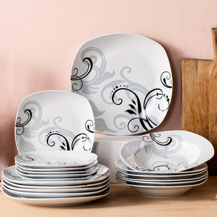 Ivory White 18pcs Dinnerware Collection Made of Ceramic, Including Plates for Main Courses, Desserts,