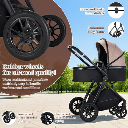 Complete Set of a 3-In-1 Stroller, Buggy, And Baby Bed with a One-Click Folding Feature, Designed for Newborns