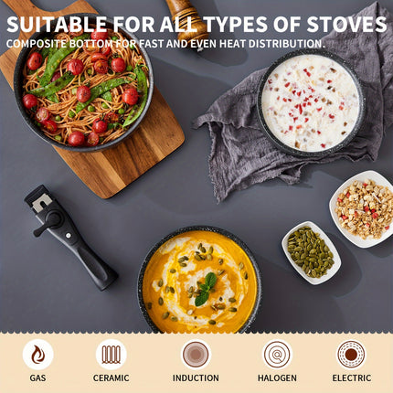 Induction Saucepan Set 7pcs, Nonstick Pots Set with Removable Handles, for All Hobs, Stackable Design,