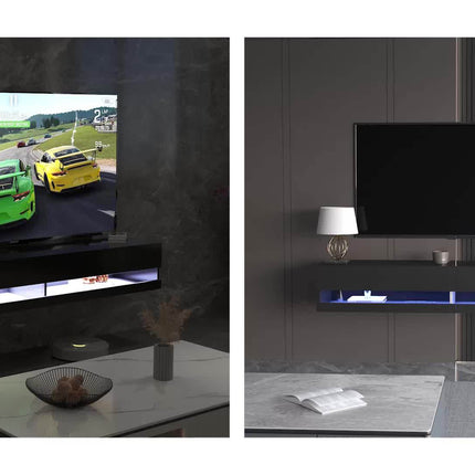 Modern Minimalist Floating TV Stand with LED Lights & Power Outlets, Wall-Mounted Entertainment Center