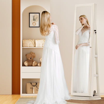 Full-Length Mirror, 360° Swivel Jewelry Armoire, Large Jewelry Storage With Lockable,