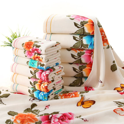 Two-color Fabric Towel Printed With Peony Flowers