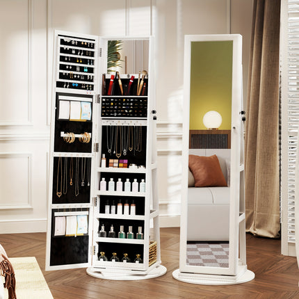 360° Rotating Jewelry Armoire With Lockable, 63" H Full Length Mirror With Jewelry Storage,