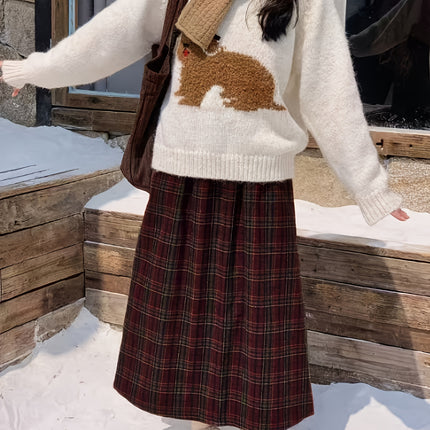 Winter New Women's Vintage Beautiful Red Plaid Skirt