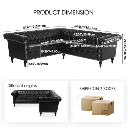 Modern Light Luxury Style, Chesterfield PU Material L-shaped Corner Multi Person Sofa