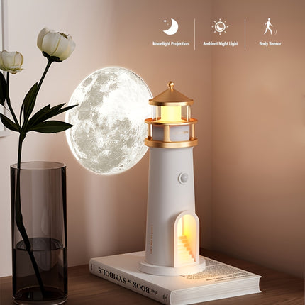 LiHangStar Smart Bedside Lamp with Motion Sensor & Dimmable LED Moonlight Projection Night Light