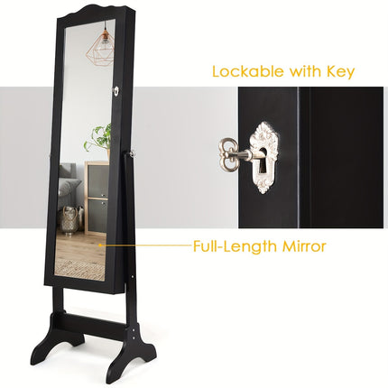 Secure Lockable Storage with Full-Length Mirror & Spacious Organizer, Standalone Design for Easy Access