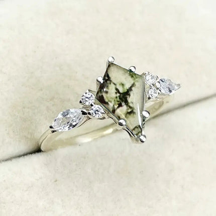 Quadrilateral Ring With Micro-pave Setting Featuring Simulated Natural Gemstones
