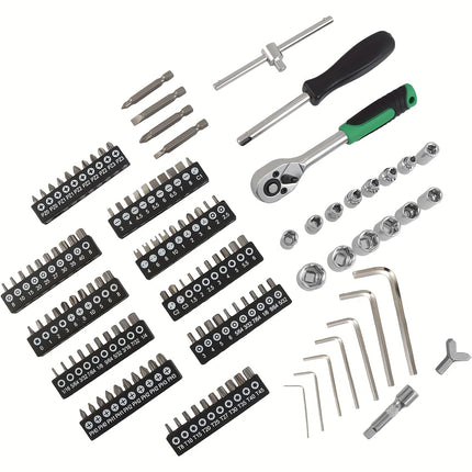 130pcs Tool Set Tool Box, 1/4 Inch Drive Socket Ratchet Wrench Set with Drill Bit Socket Set Metric