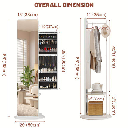 360° Swivel Jewelry Armoire - Rotatable Full Length Mirror With Jewelry Storage,