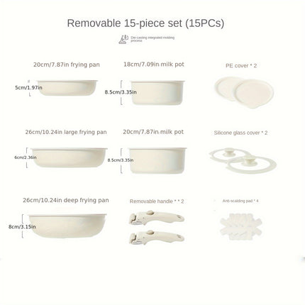 Cookware Set with Detachable Handle, Aluminum Alloy Kitchen Pots and Pans Set for Induction,