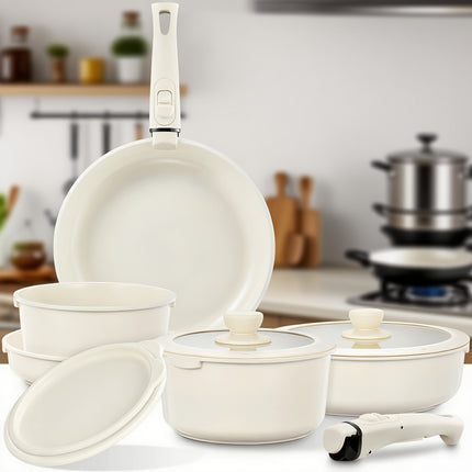 16 Induction Saucepans Featuring Detachable Handles, Non-Stick Ceramic Cookware Including 20/28 Cm Pans