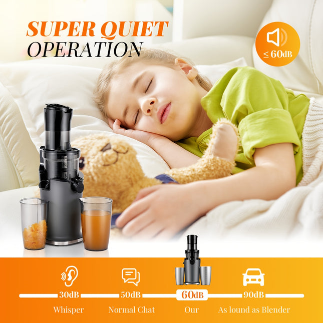 Juicer 55RPM Powerful Motor, High Juice Yield, Easy Cleaning and Operation, Quiet