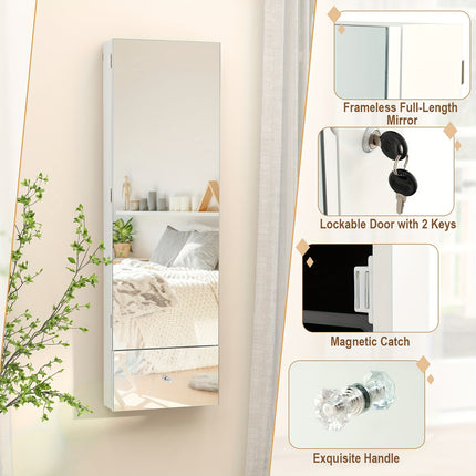 Wall Mounted Jewelry Cabinet Armoire Full-Length Mirror w/ LED Lights & Drawer