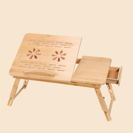 Bamboo Laptop Lap Desk with Adjustable Height & Angle, Tablet & Phone Holder