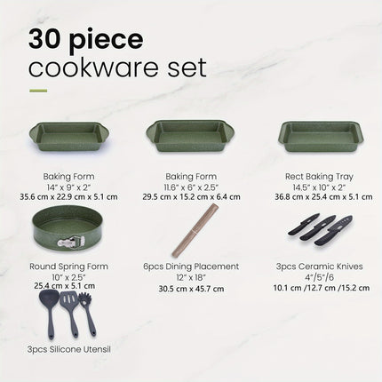 Kitchen Academy Pots and Pans Set Nonstick, 30 Pieces Induction Kitchen Cookware Set,