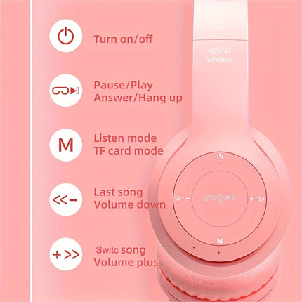 Wireless Headphones, Cat Ears Glow, Foldable Plug-in Card Stereo Headphones Wireless Protocol