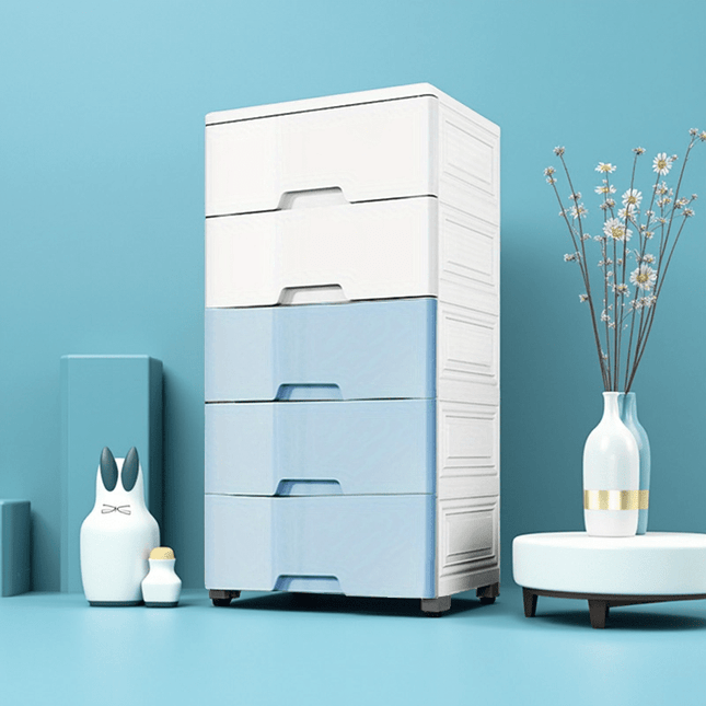 1pc 5-Tier Plastic Storage Cabinet, 35x25x71cm - Modern Waterproof Organizer with Drawers