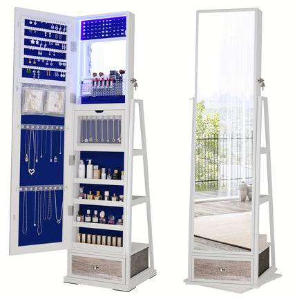 360° Swivel Jewelry Storage With Full-Length Mirror - Standing Lockable Jewelry Armoire Organizer