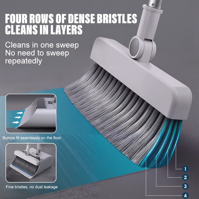 1Set, 3 in 1 Broom and Dustpan for Floor Cleaning