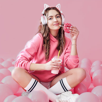 Cute Cat Ear Headphones - Wired Gaming Headset with HD Microphone, Detachable Cat Ears
