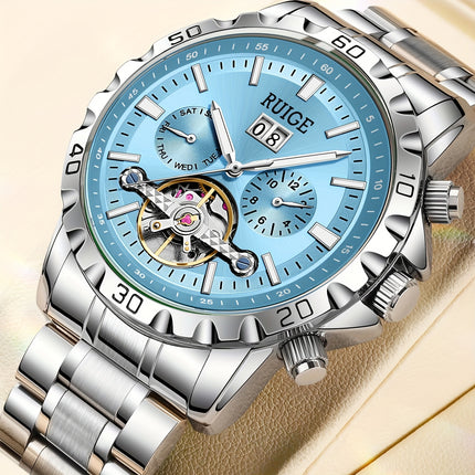 Luxury Weekly Calendar Men'S Watch Casual Sports Stainless Steel Watch, Without Battery