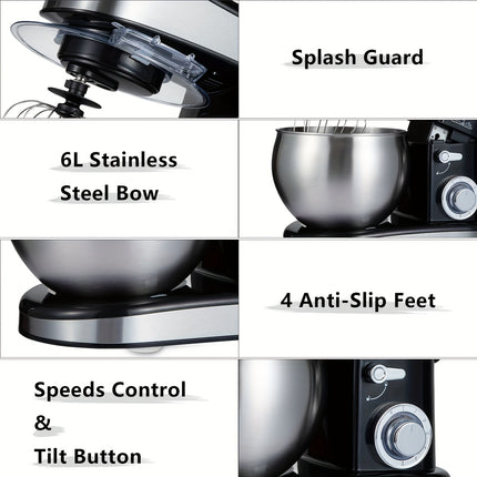 Mixer, 6-speed Pulse 6.3QT Tilting Kitchen Food Chef Machine, Equipped with Mixer