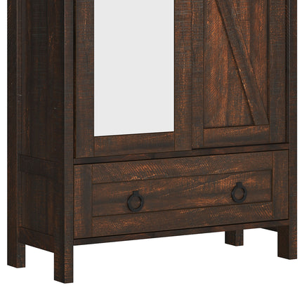 Storage Cabinet with Full-Length Mirror - Lockable, Wooden, 4 Shelves - Perfect for Bathroom, Bedroom