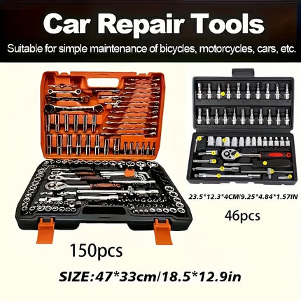 151/46pcs Automotive And Motorcycle Repair Tool Kit - Made of Durable Chrome Vanadium