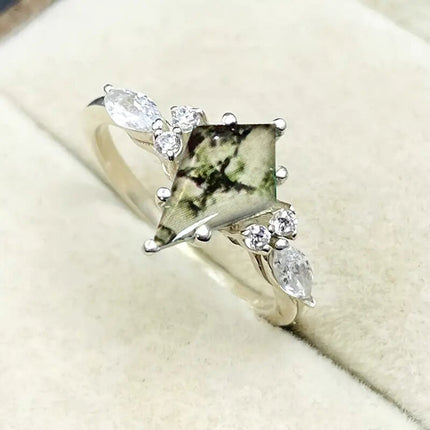Quadrilateral Ring With Micro-pave Setting Featuring Simulated Natural Gemstones