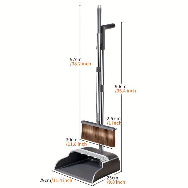 Broom and Dustpan Set, Upright Standing, Lightweight and Robust Long Handled Broom with Dustpan