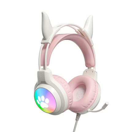 Cute Gaming Headphones with Glowing Effects - USB-Powered, Push Button Control, Microphone